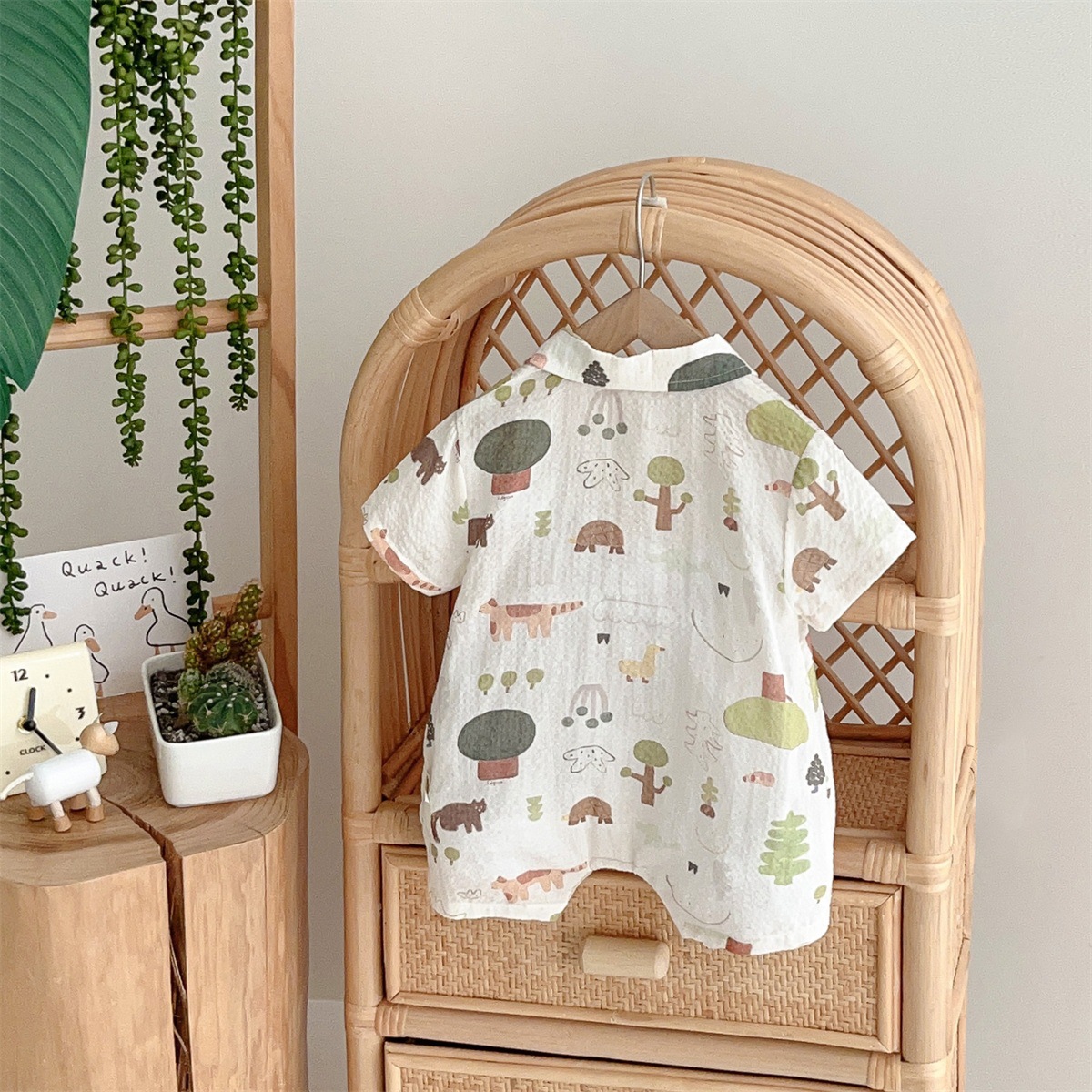 Animal and Plant Print and Plush Decoration Baby Romper
