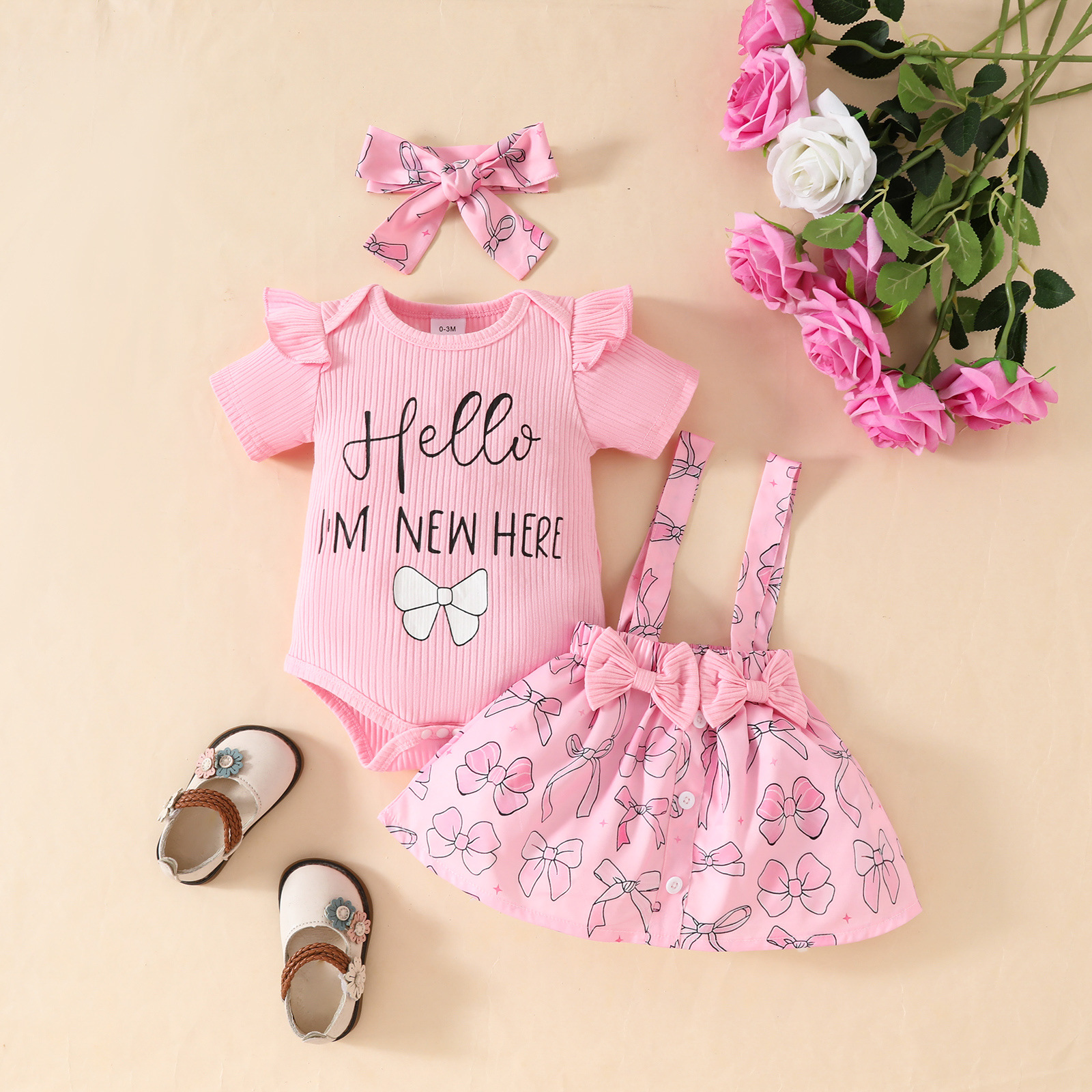 2pcs Baby Girl Letter Printed Bodysuit and Half Dress Set with Hairband