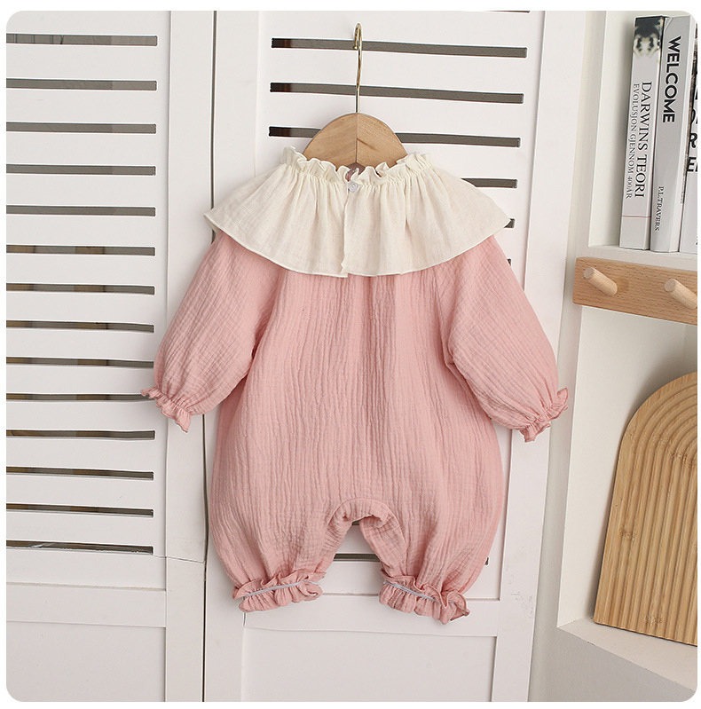 Baby Girls Ruffled Collar Cotton Yarn Rompers