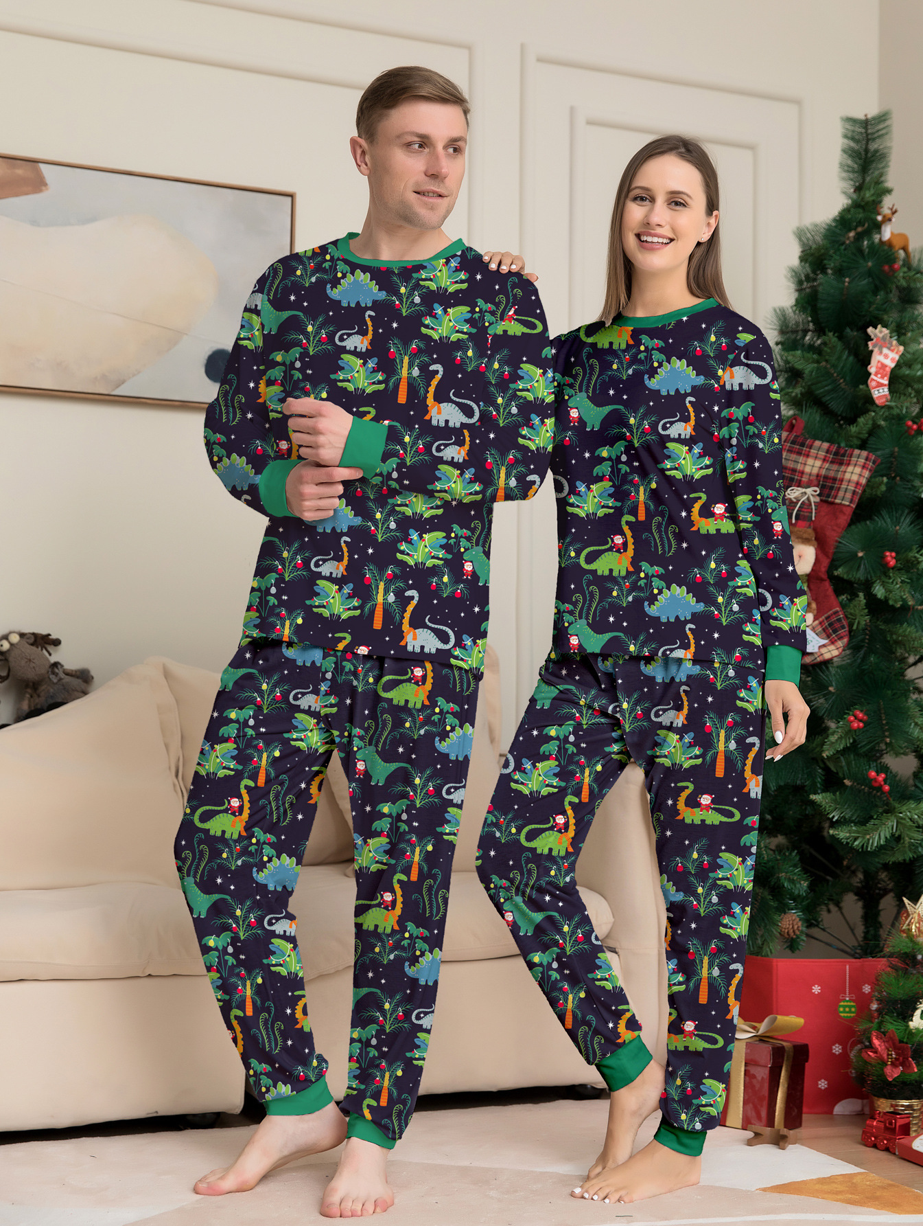 Matching Christmas Pajamas Dinosaurs Long-sleeve Pajamas Sets