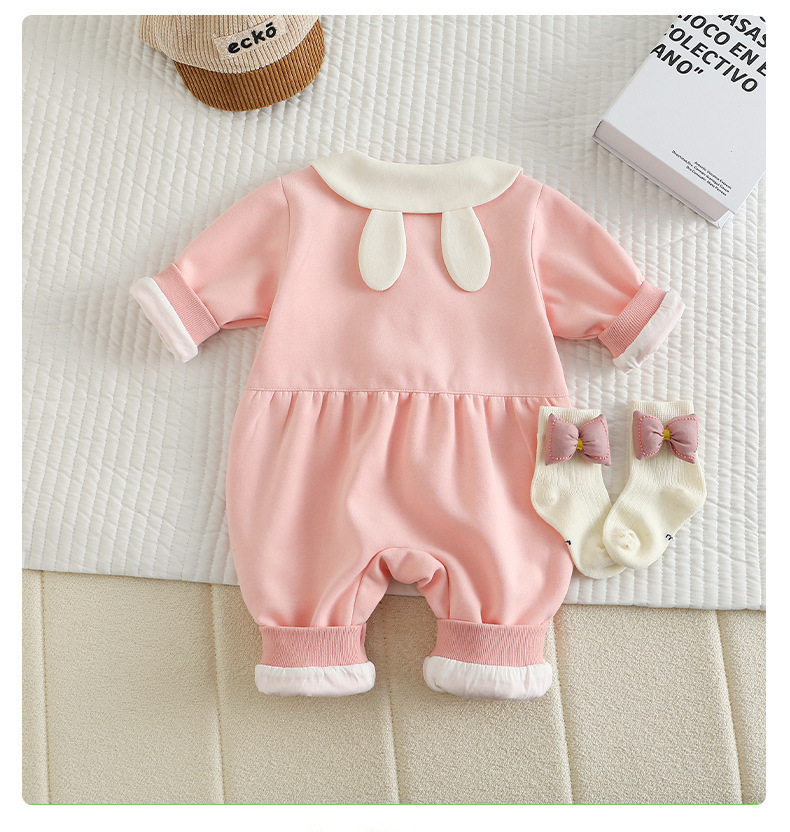 Baby Girl Bunny Themed with Rabbit Shaped Buttons Rompers