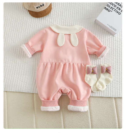 Baby Girl Bunny Themed with Rabbit Shaped Buttons  Rompers