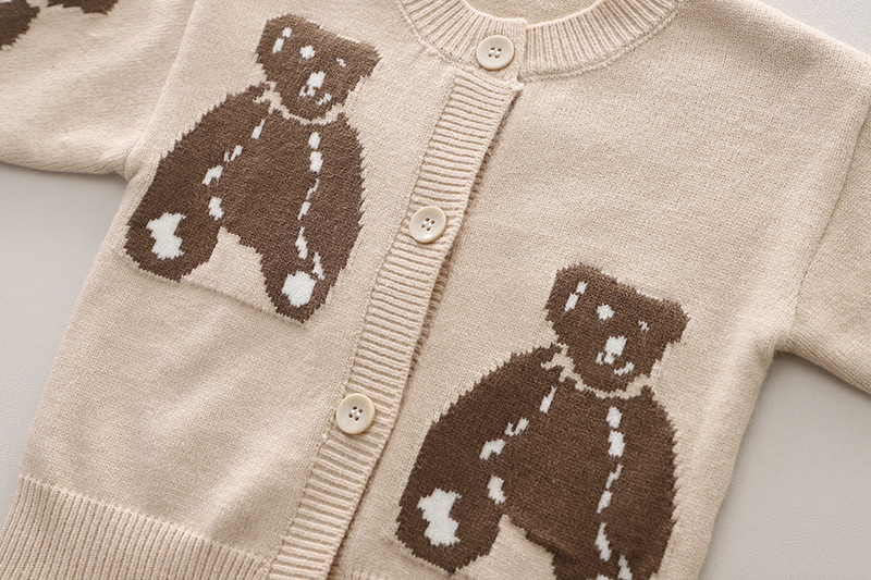 3pcs Toddler Boy Bear Printed Top and Pant Set