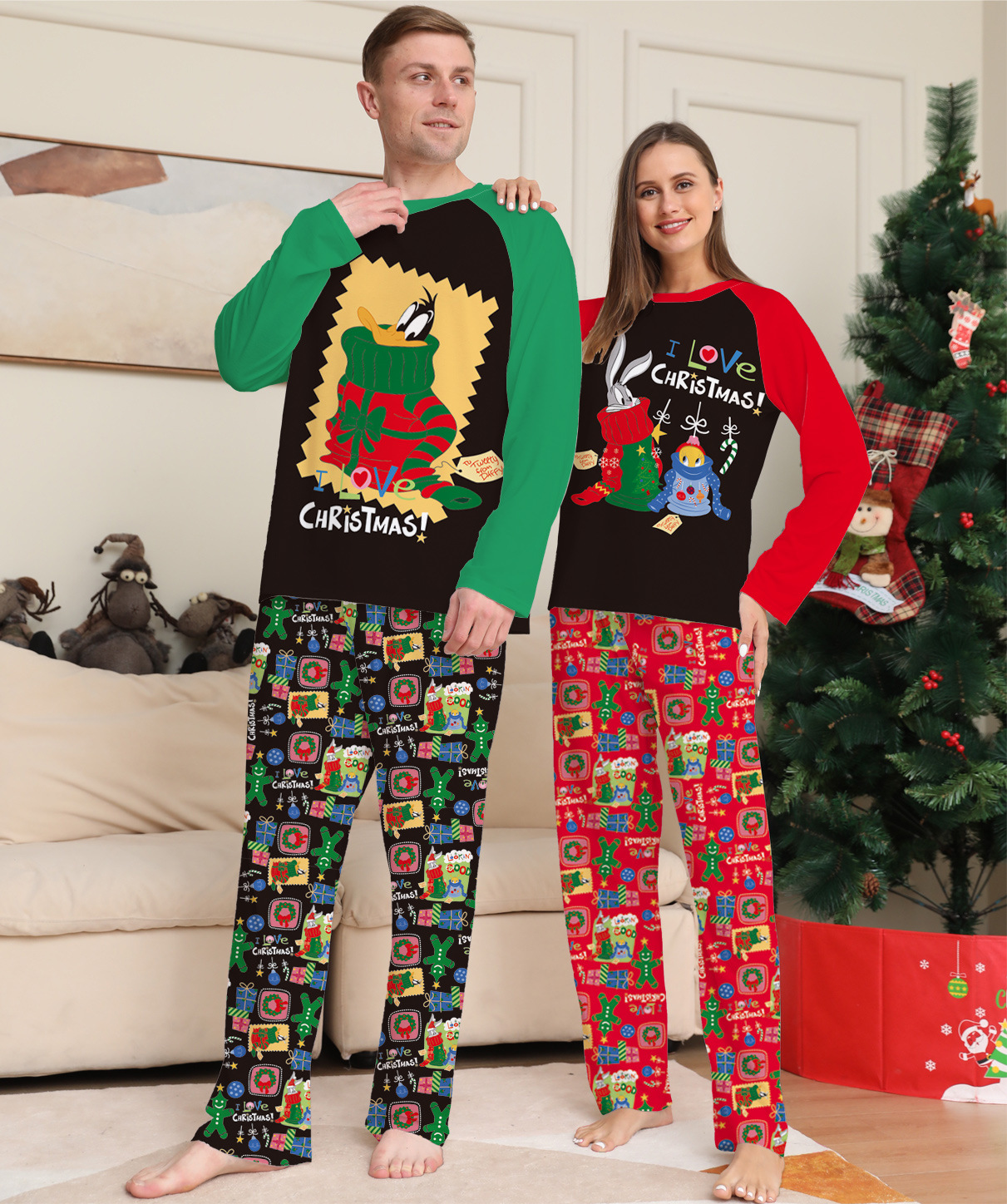 Matching Christmas Pajamas Lovely Cartoon Long-sleeve Pajamas Sets