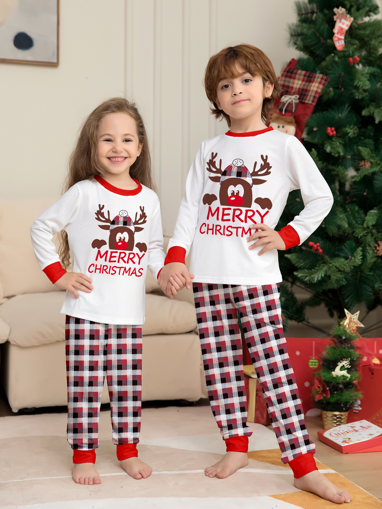Matching Christmas Pajamas Deer Letter Long-sleeve Pajamas Sets