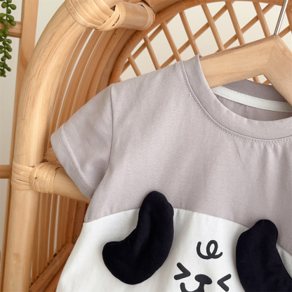 Short-sleeved Cartoon Dog Face Design Baby Romper