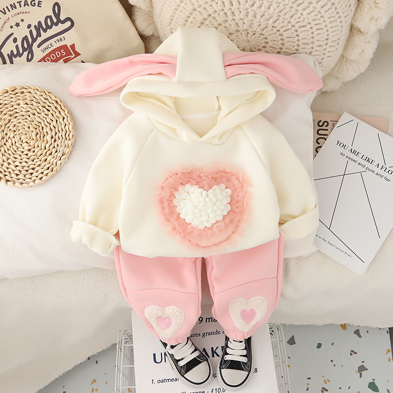 2pcs Toddler Gril Heart Top and Pant Set