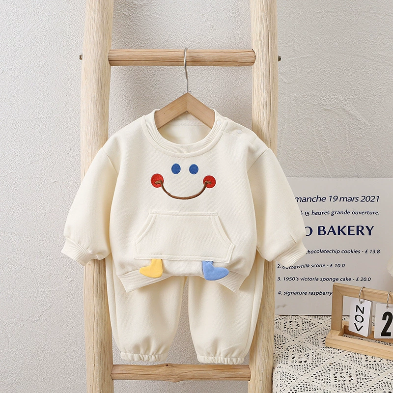 2pcs Smile Embroidered Sweatshirt and Pants Set