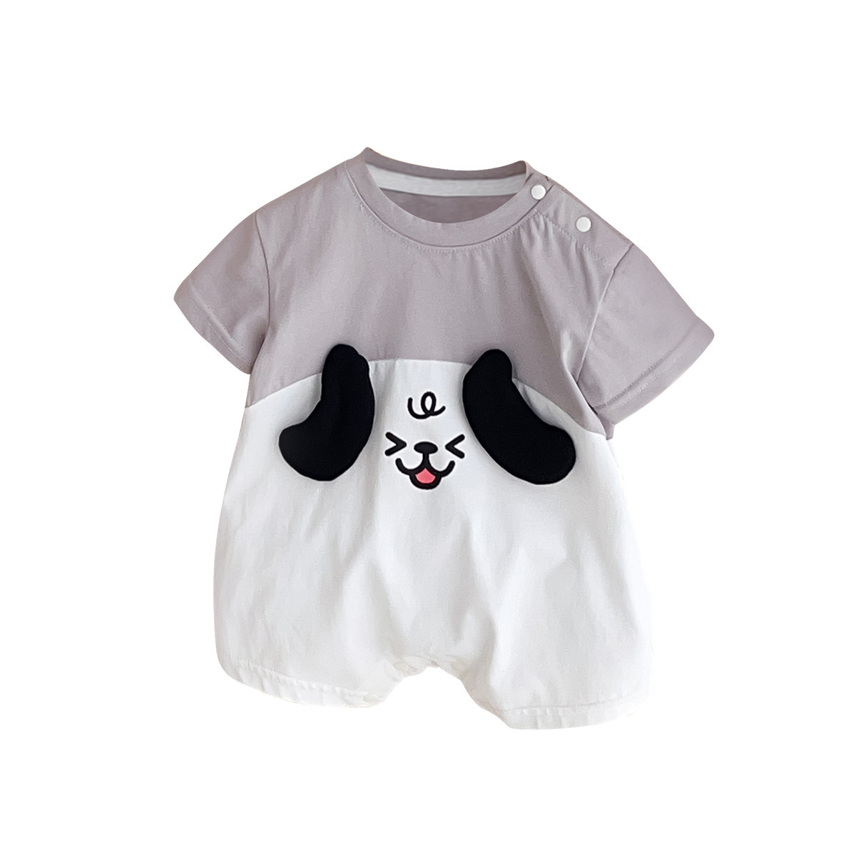 Short-sleeved Cartoon Dog Face Design Baby Romper