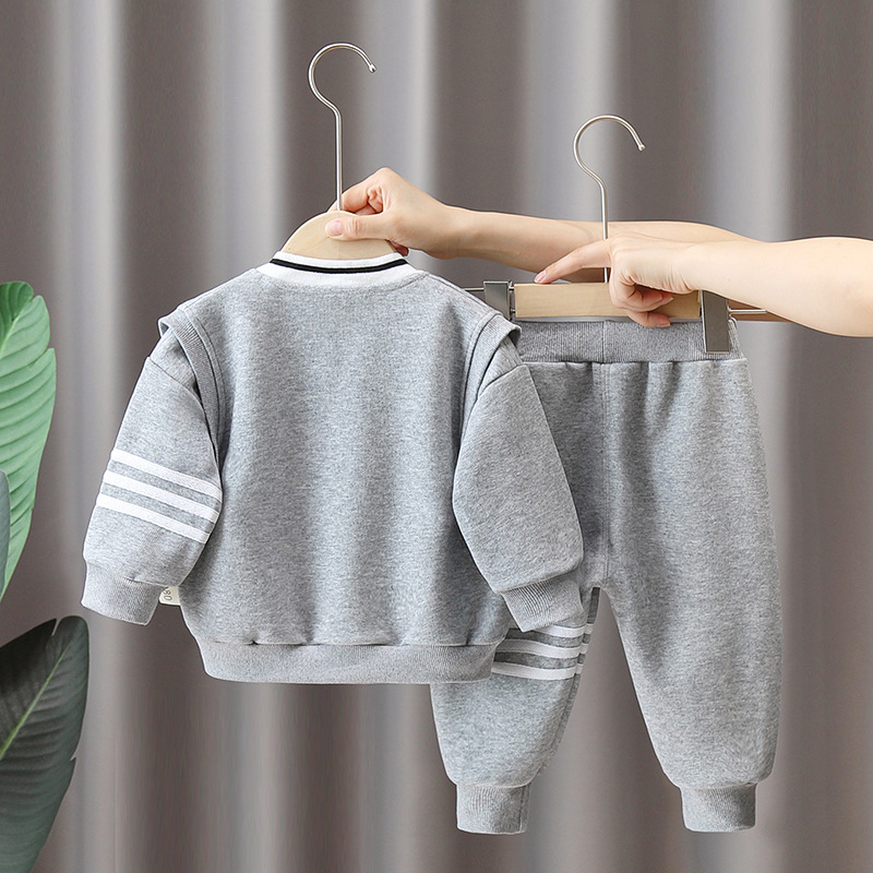 3pcs Toddler Boy Stripe Line Bunny Top and Pant Set