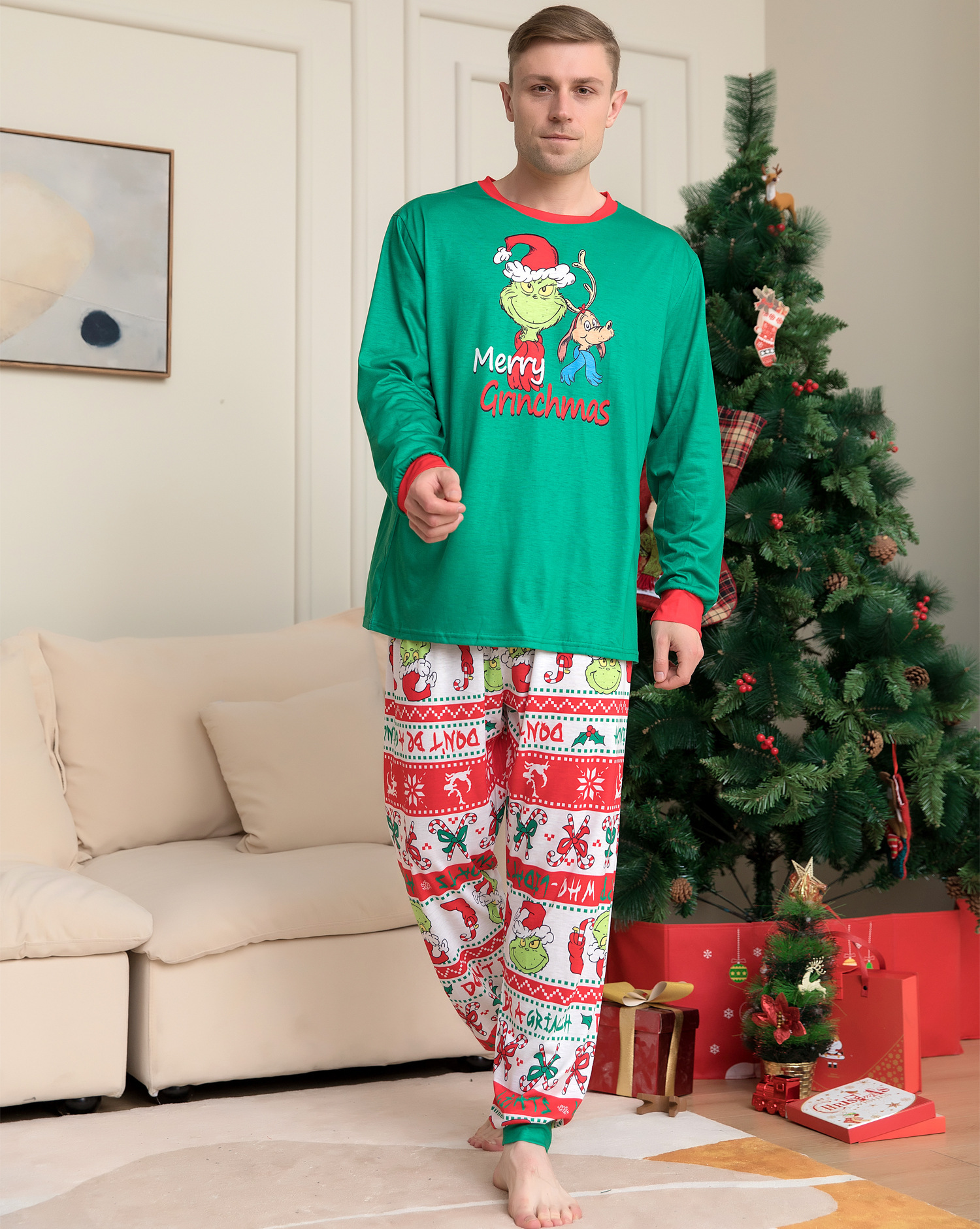 Matching Christmas Pajamas  Monster Letter Long-sleeve Pajamas Sets