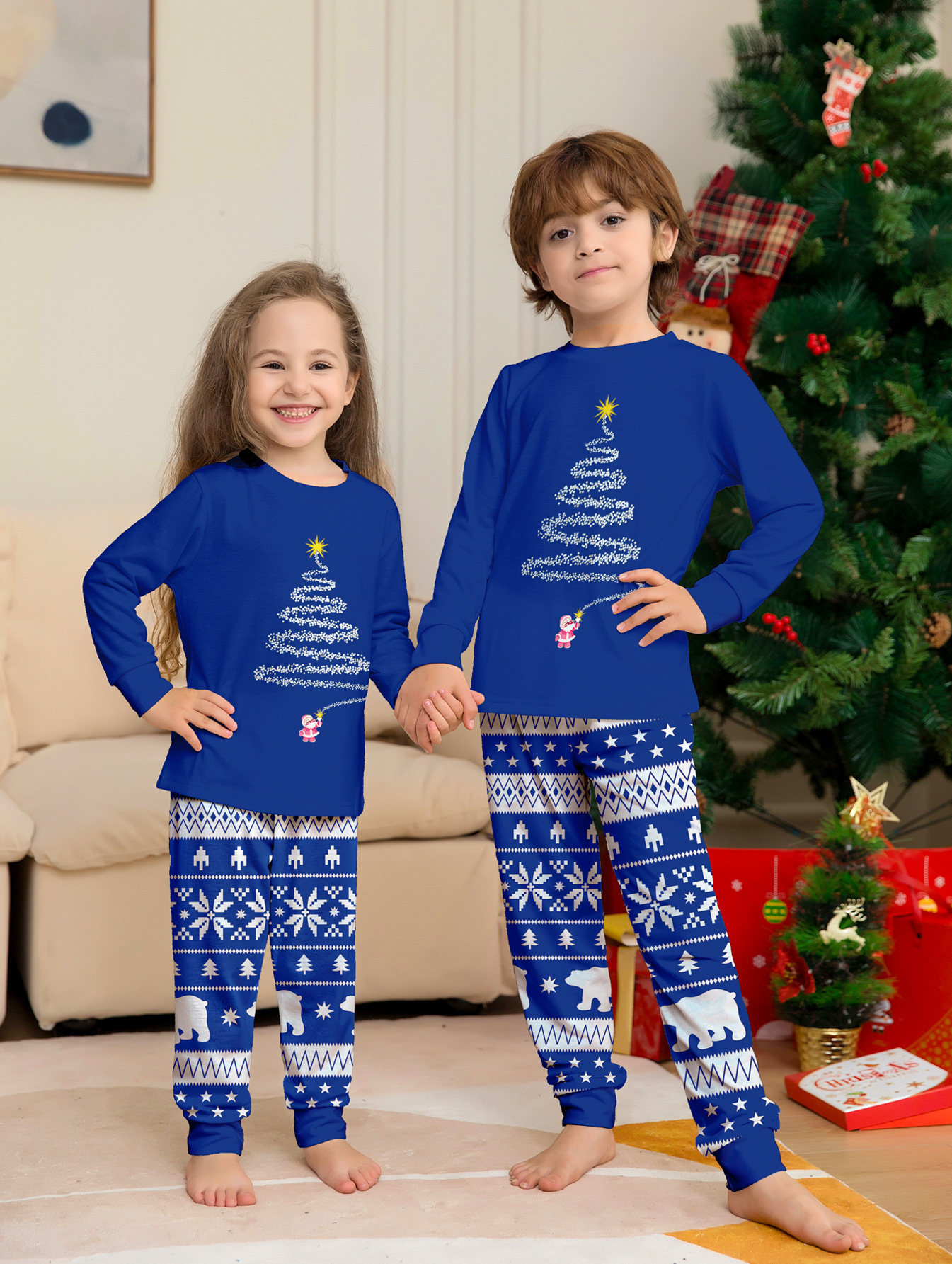 Matching Christmas Pajamas Tree Print Long-sleeve Pajamas Sets