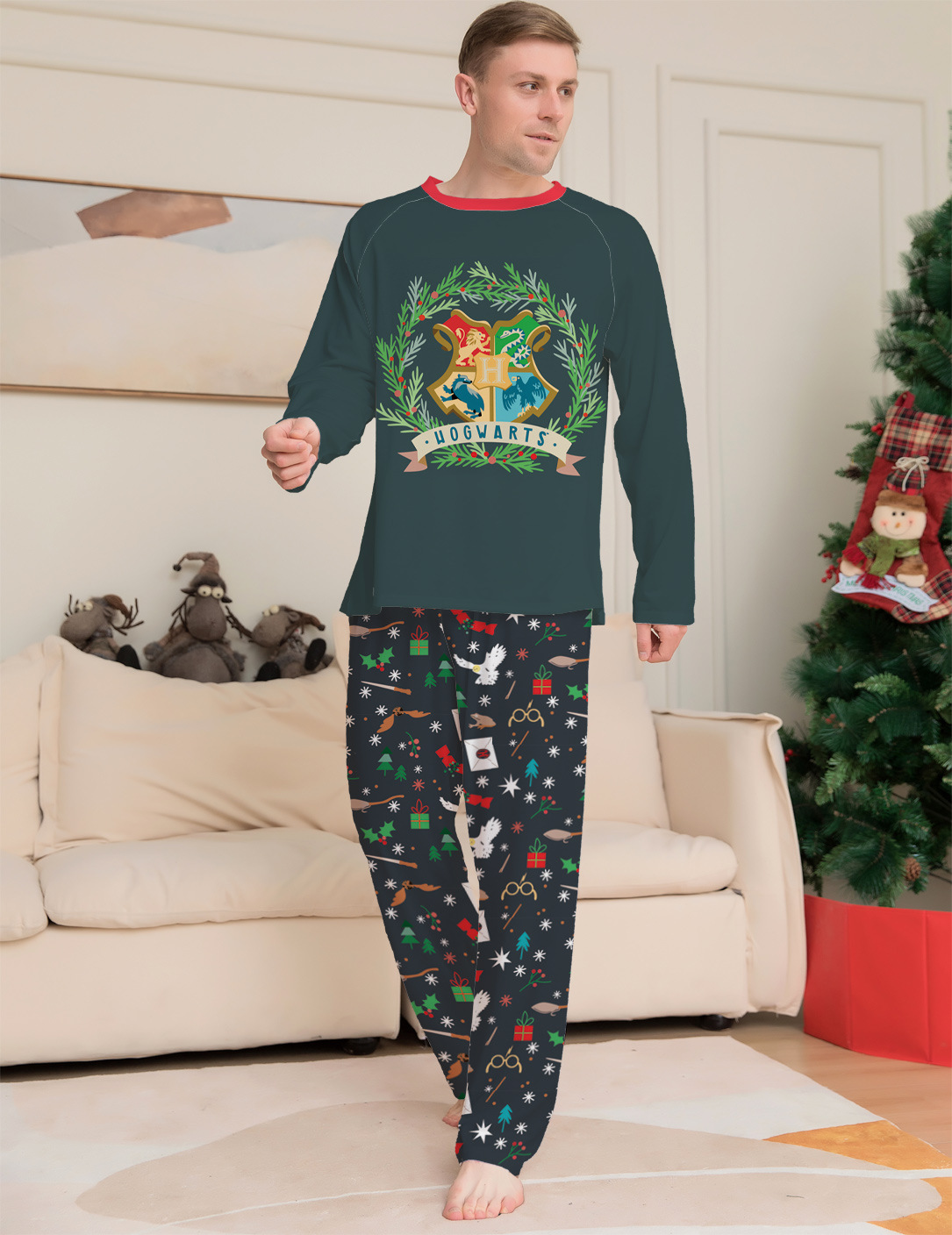 Matching Christmas Pajamas Hogwarts Long-sleeve Pajamas Sets