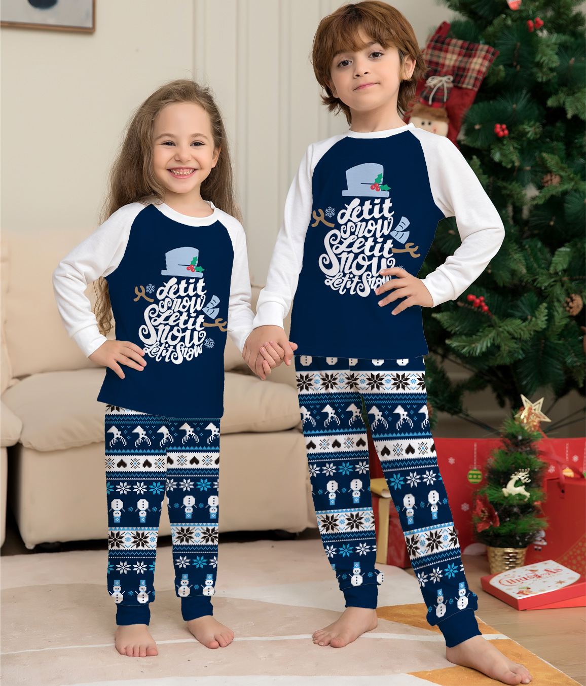 Matching Christmas Pajamas Cartoon Letter Long-sleeve Pajamas Sets