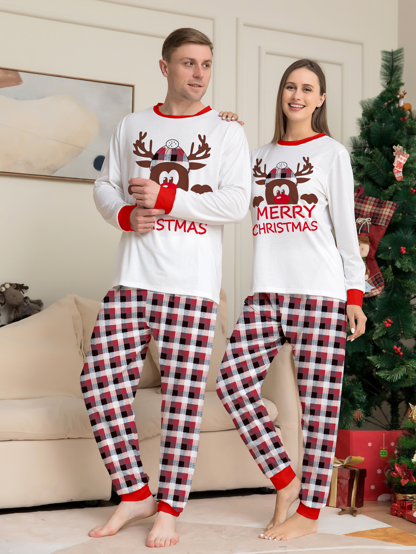 Matching Christmas Pajamas Deer Letter Long-sleeve Pajamas Sets