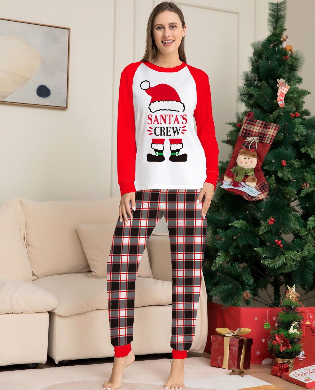 Matching Christmas Pajamas Plaid Letter Long-sleeve Pajamas Sets
