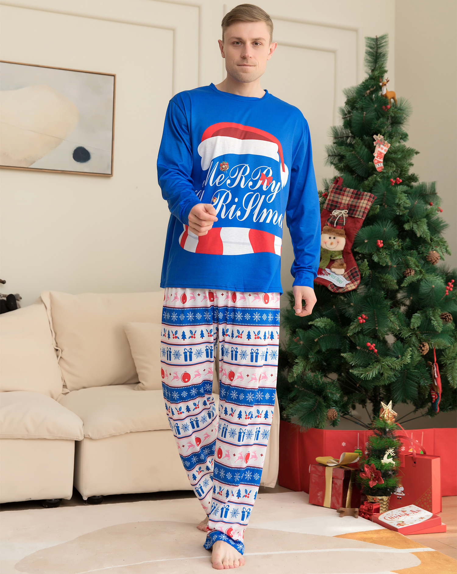 Matching Christmas Pajamas Christmas Hat Letters Long-sleeve Pajamas Sets