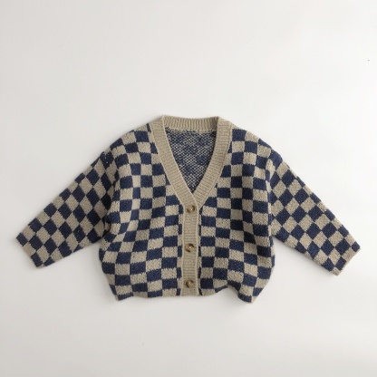 2pcs Baby Checkerboard Cardigan Knit Shorts Set