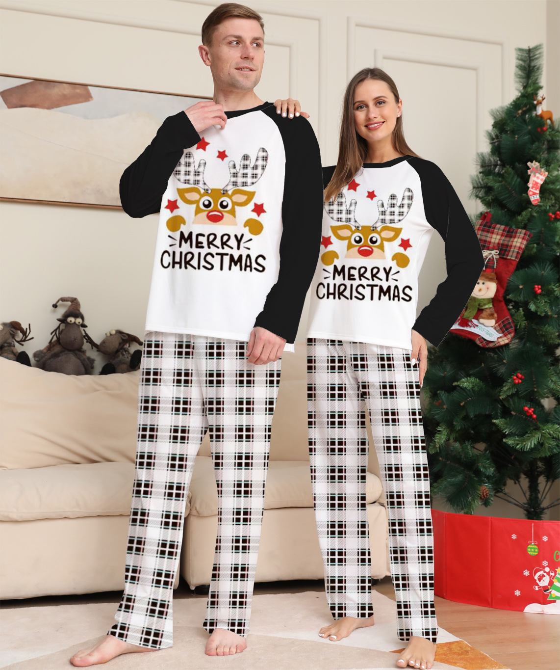 Matching Christmas Pajamas Cartoon Letter Long-sleeve Pajamas Sets