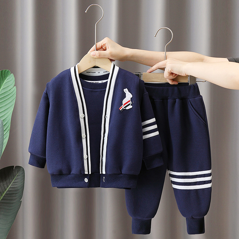 3pcs Toddler Boy Stripe Line Bunny Top and Pant Set