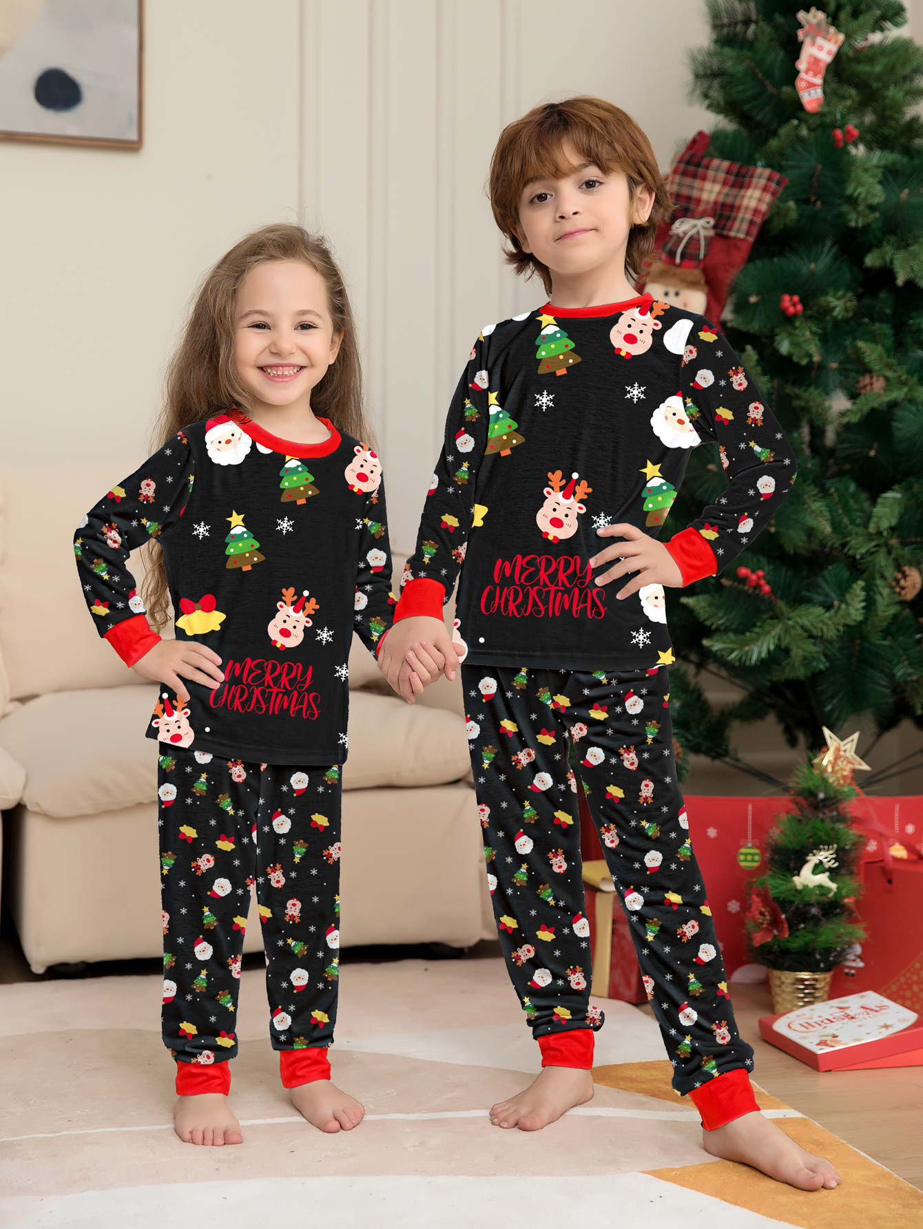 Matching Christmas Pajamas Deer Print Long-sleeve Pajamas Sets