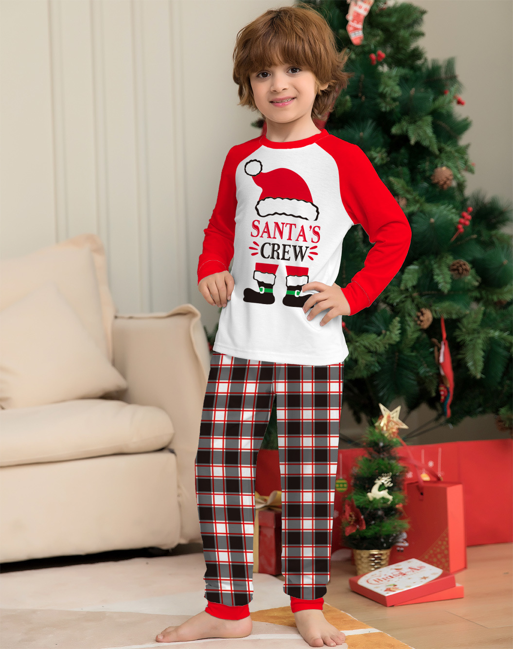 Matching Christmas Pajamas Plaid Letter Long-sleeve Pajamas Sets