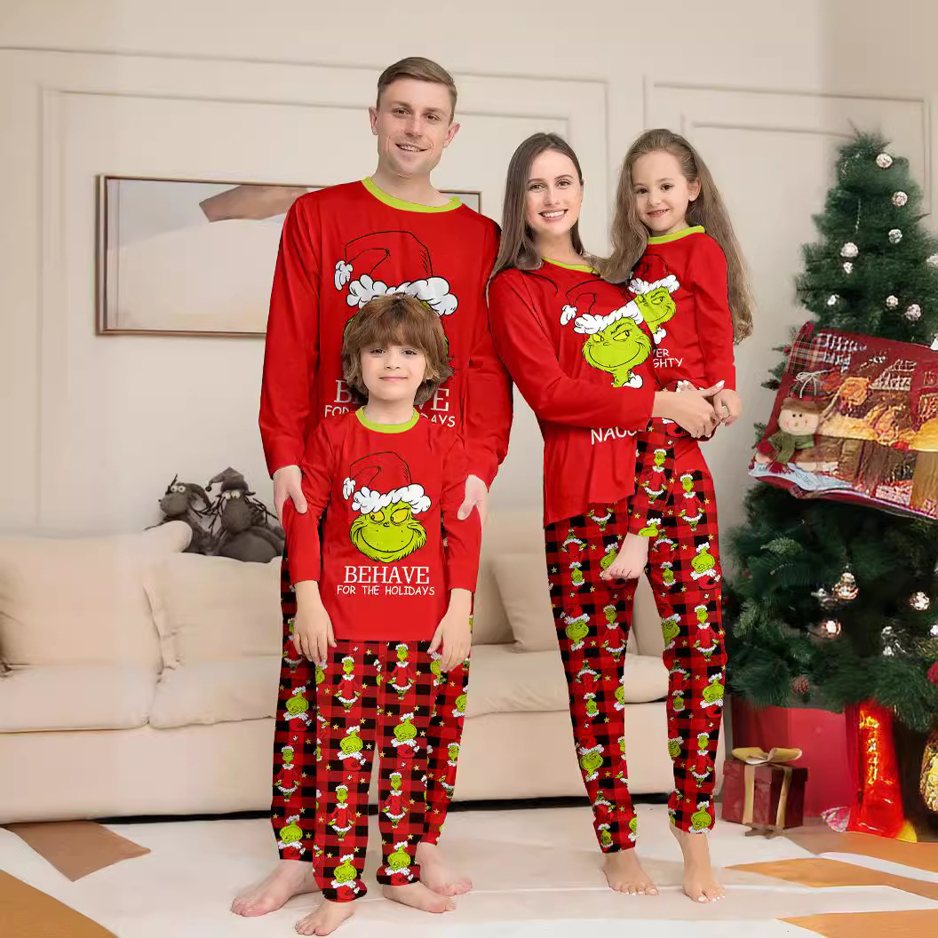 Matching Christmas Pajamas Santa Hat Print Long-sleeve Pajamas Sets