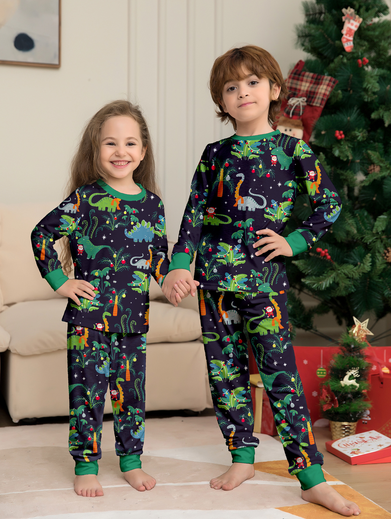 Matching Christmas Pajamas Dinosaurs Long-sleeve Pajamas Sets