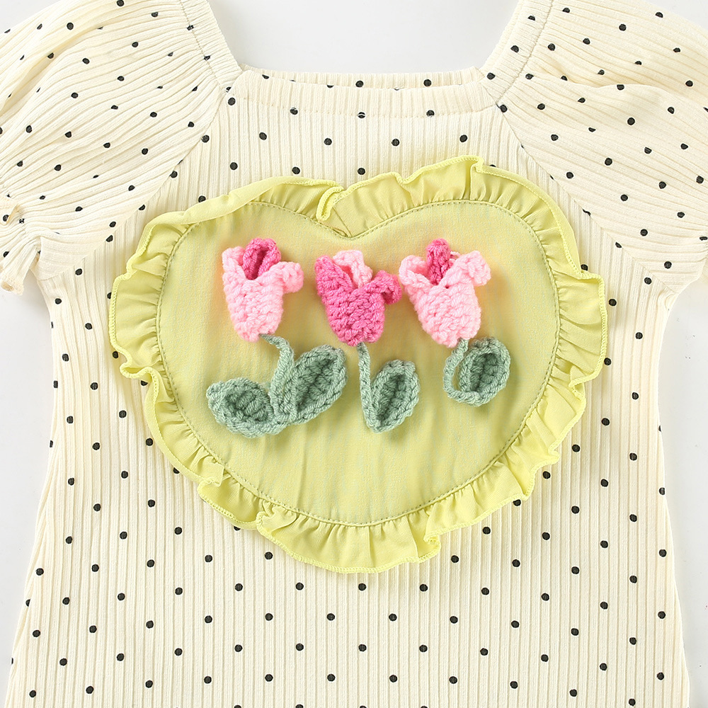 Polka Dots Crocheted Tulip and Heart - shaped Decoration Romper