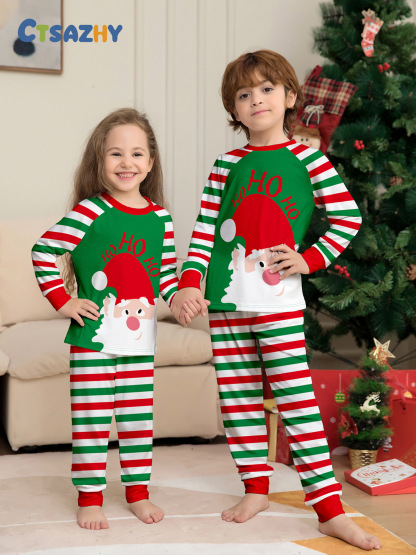 Matching Christmas Pajamas Santa Stripe Long-sleeve Pajamas Sets