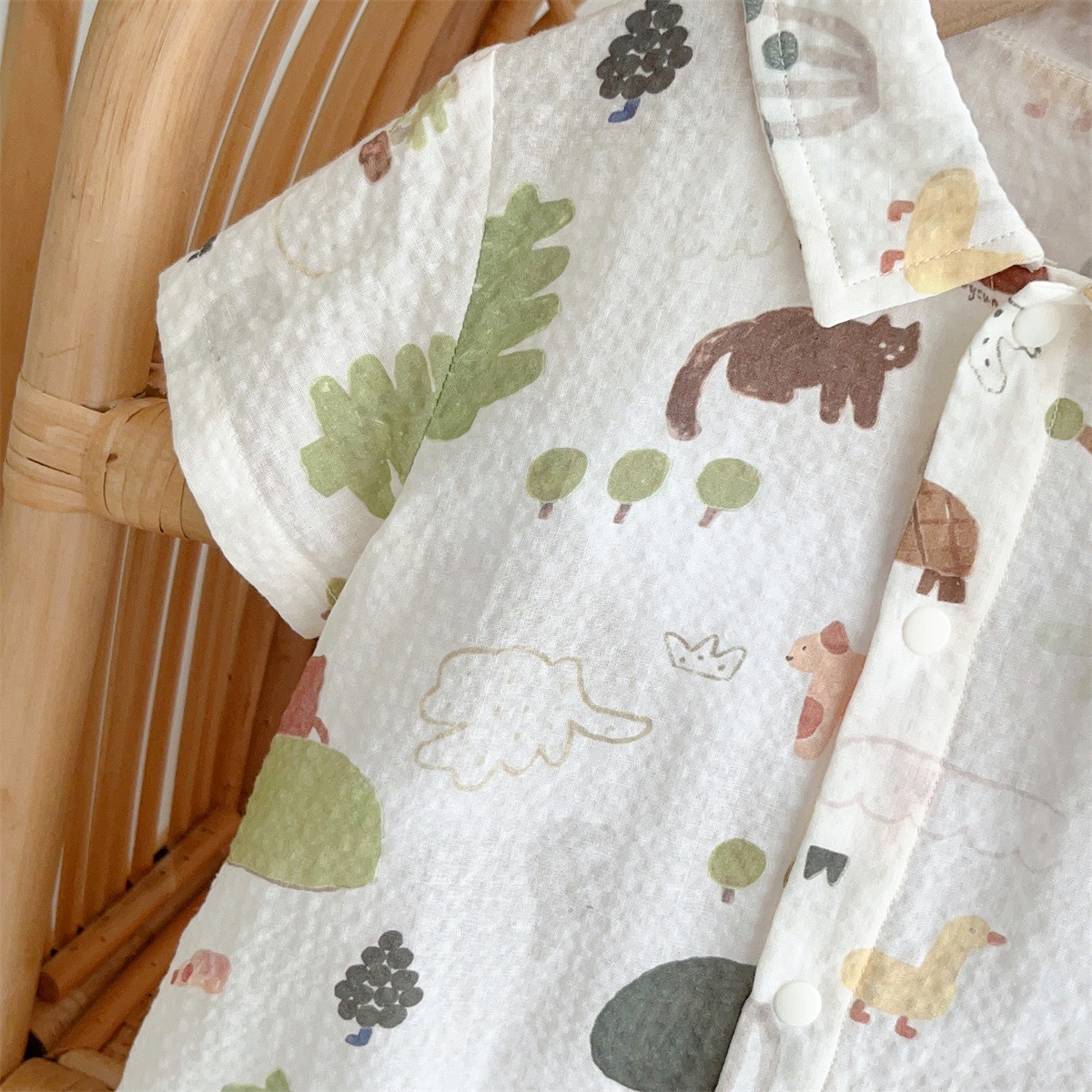 Animal and Plant Print and Plush Decoration Baby Romper