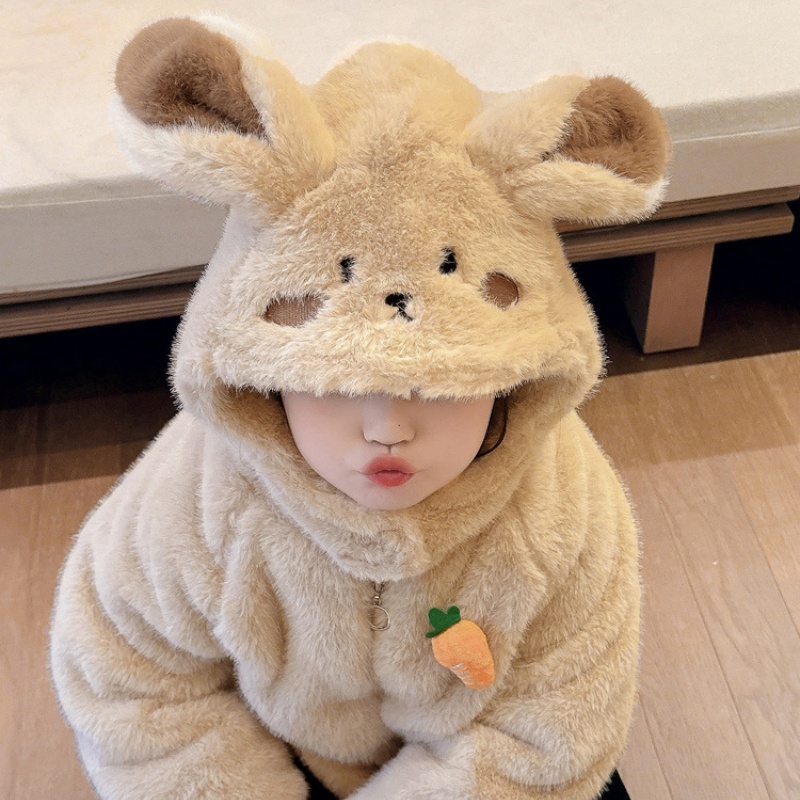 Baby Girl Cute Rabbit Padded and Thickened Cute Hooded Jacket Top