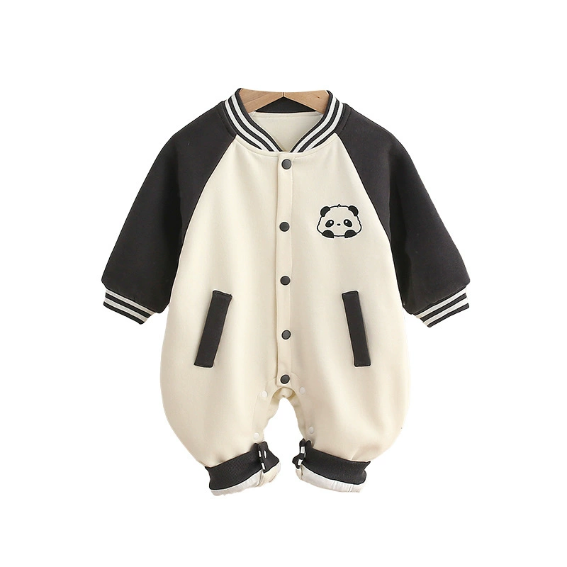 Baby Panda Embroidered Baseball Style Romper