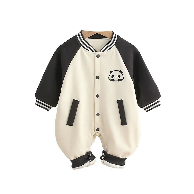 Baby Panda Embroidered Baseball Style Romper