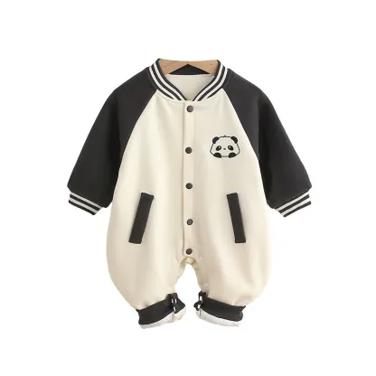 Baby Panda Embroidered Baseball Style Romper