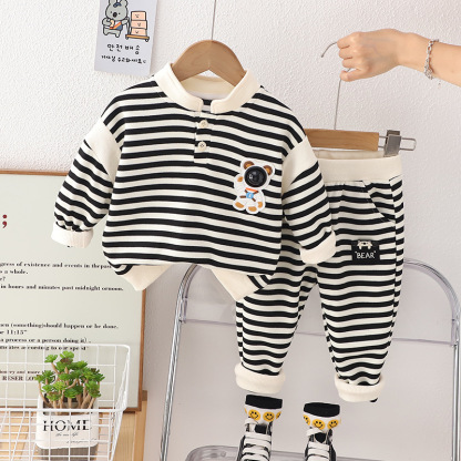 2pcs Toddler Boy Stripe Top and Pant Set