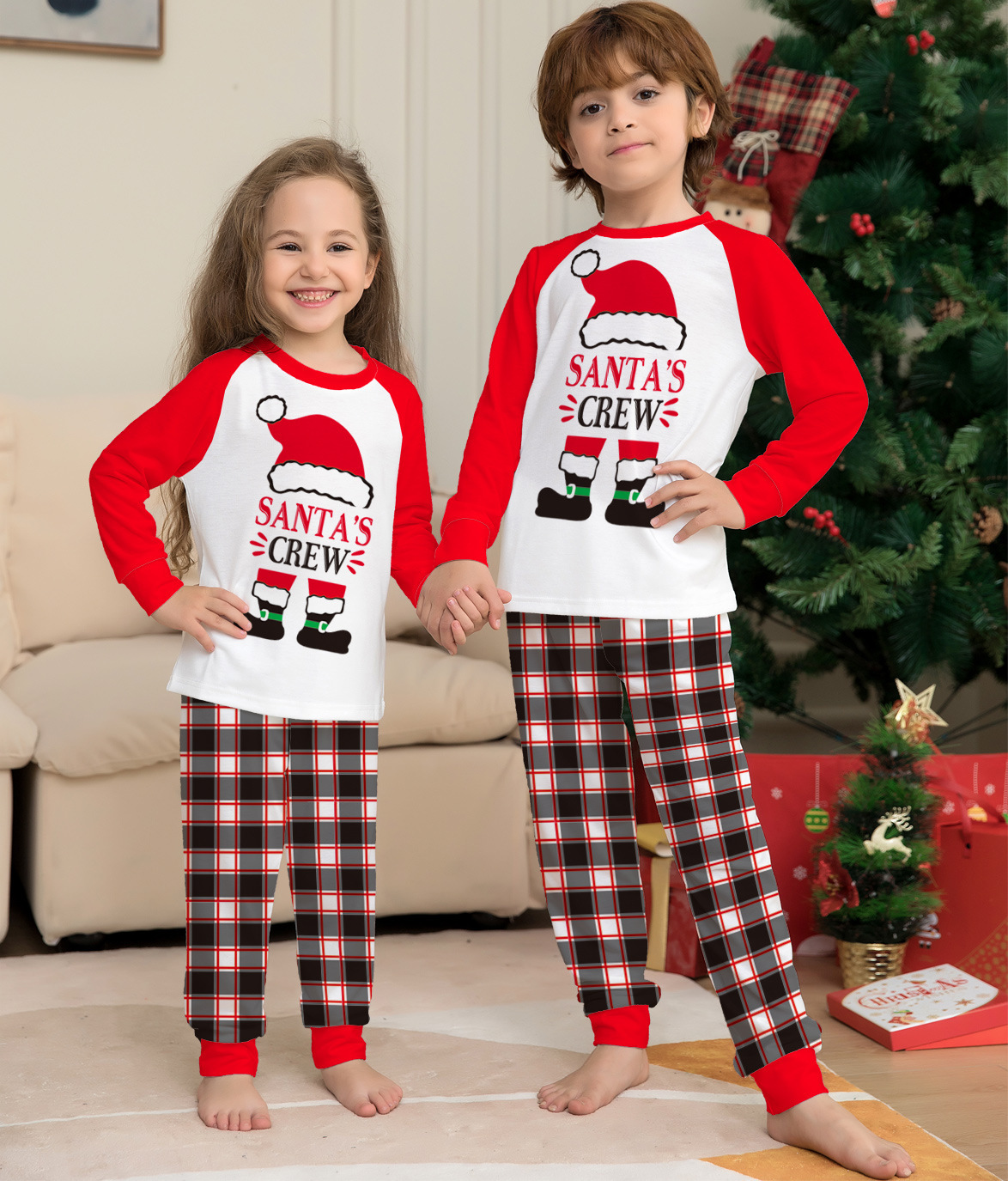 Matching Christmas Pajamas Plaid Letter Long-sleeve Pajamas Sets
