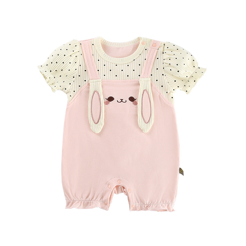Fake Two-piece with Bunny Ear Straps Polka Dot Sleeves Romper