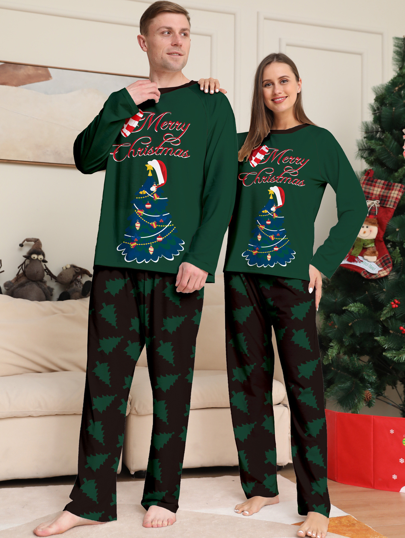 Matching Christmas Pajamas Tree Long-sleeve Pajamas Sets