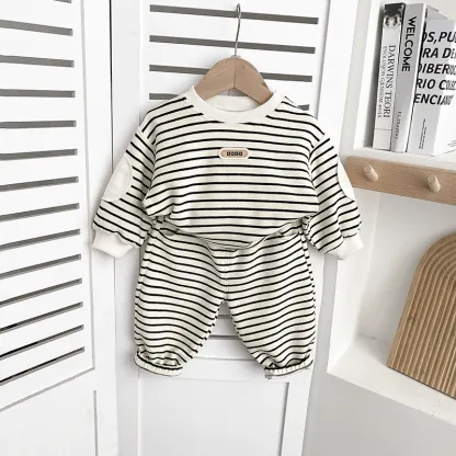 2pcs Black and White Striped Infant Clothing Set