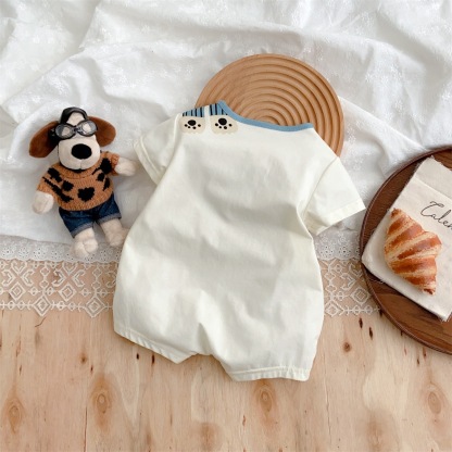 Short Sleeve Puppy-themed Pocket Details Baby Romper