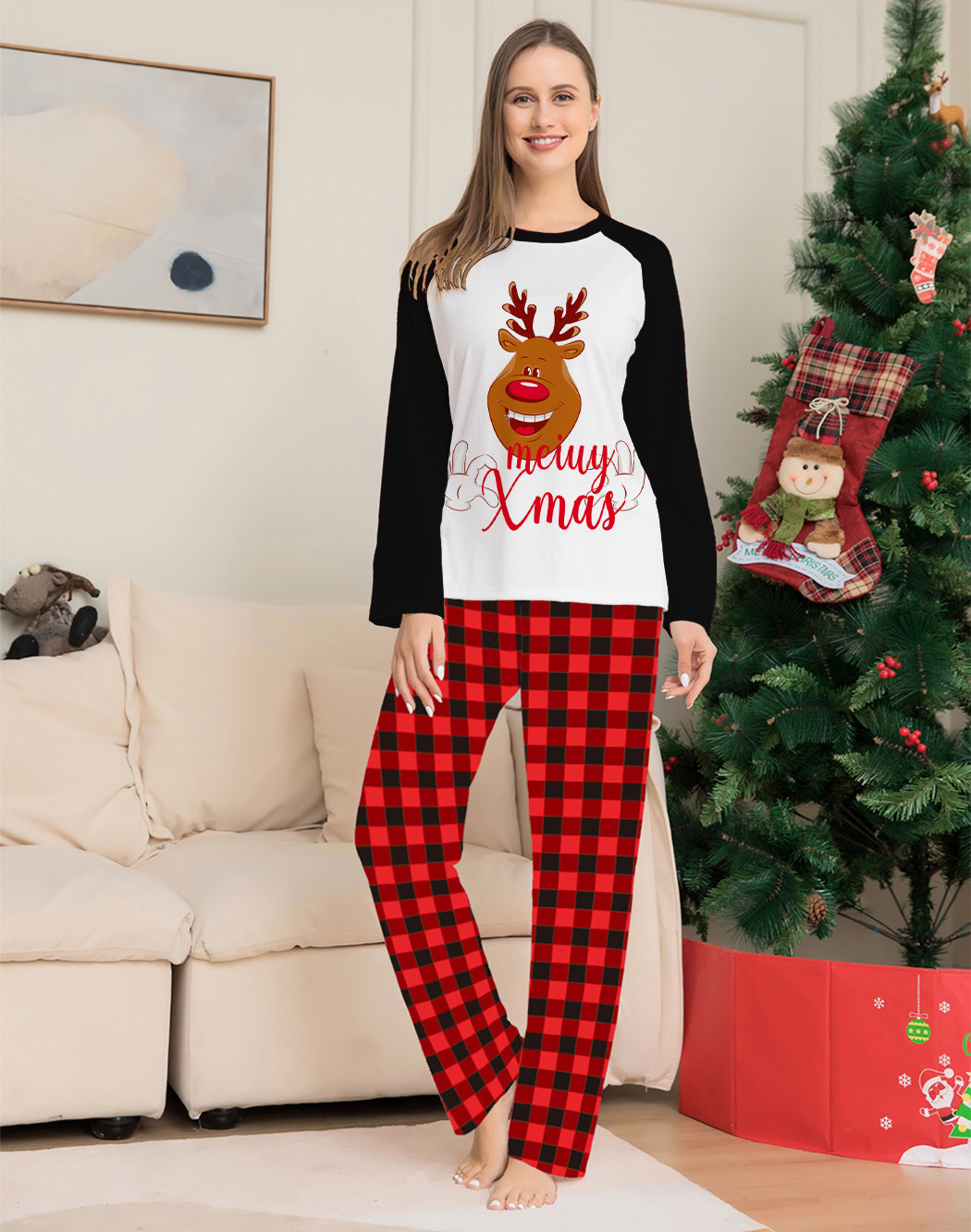 Matching Christmas Pajamas Deer Letter Long-sleeve Pajamas Sets