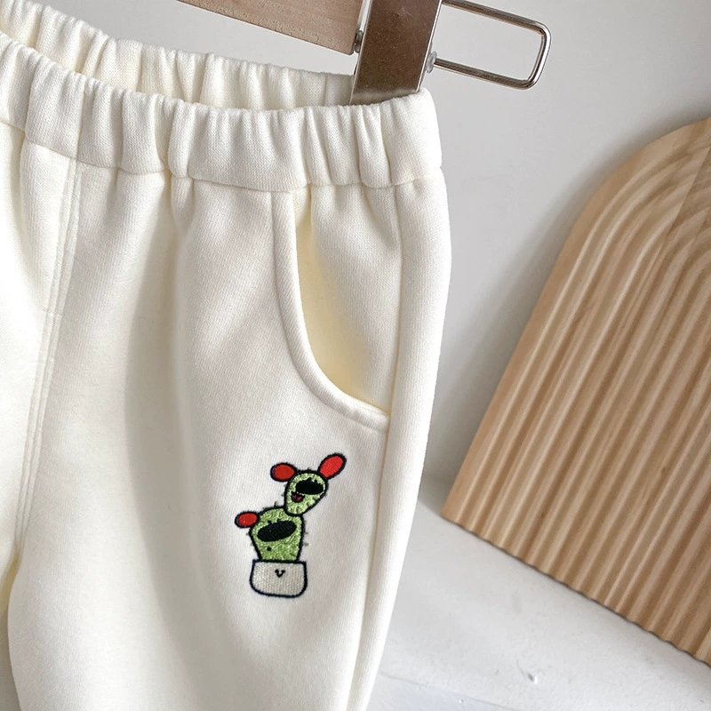 2pcs Green Trim and Cactus Embroidery Toddler Set