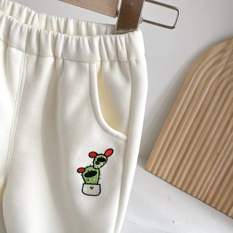 2pcs Green Trim and Cactus Embroidery Toddler Set