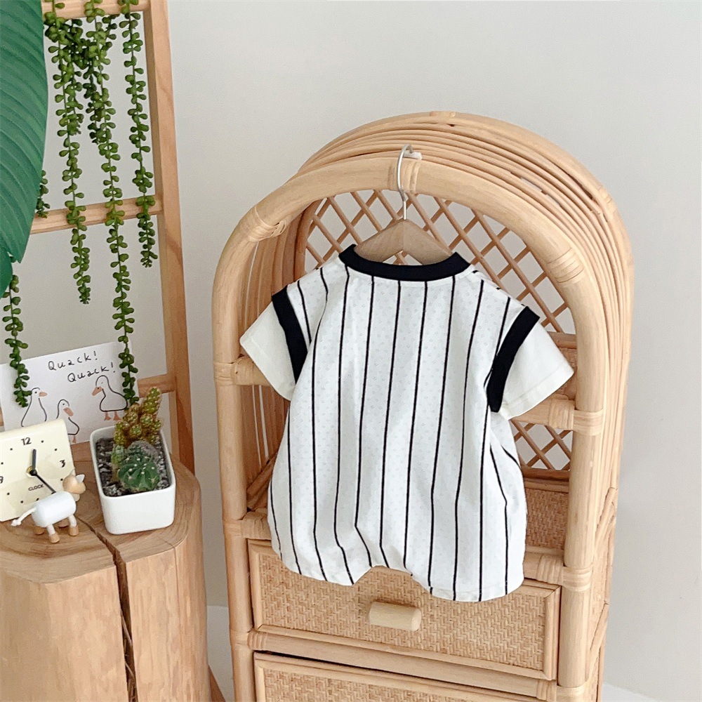 Black and White Striped Color Blocking Design Baby Romper