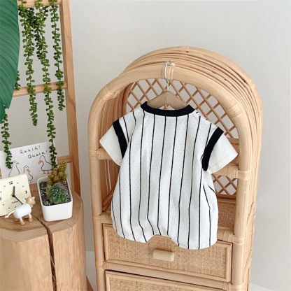 Black and White Striped Color Blocking Design Baby Romper