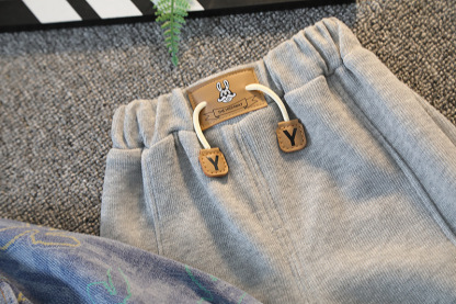 3pcs Toddler Boy Denim Bunny Print Top and Pant Set