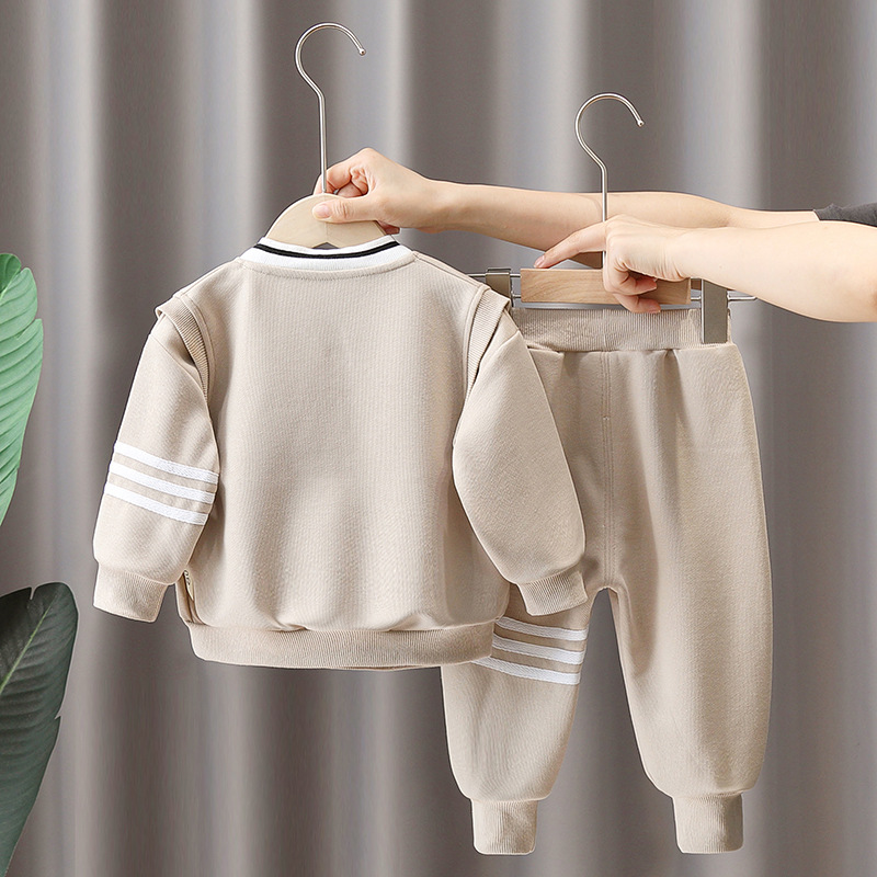 3pcs Toddler Boy Stripe Line Bunny Top and Pant Set