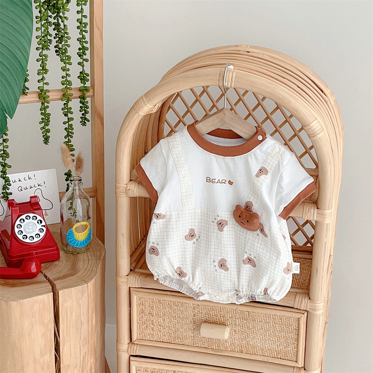 Cartoon Bear-themed Fake Two  Piece Romper