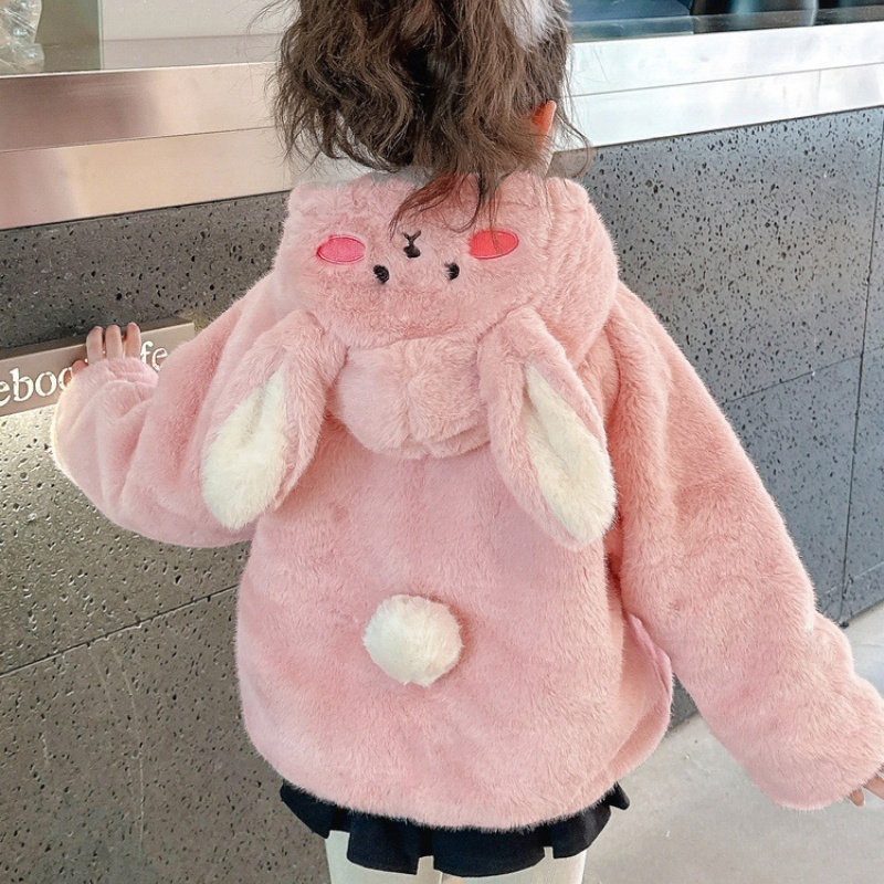 Baby Girl Cute Rabbit Padded and Thickened Cute Hooded Jacket Top